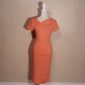 Marycrafts coral asymmetrical bodycon dress